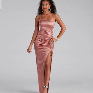 Stunning Satin Formal High Slit Satin Dress